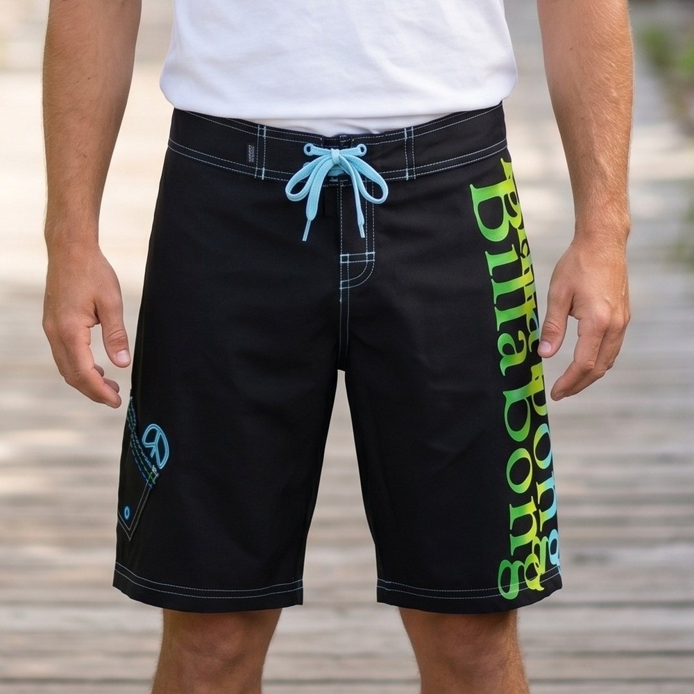 Billabong Mens Board Shorts Black Neon Gradient Logo Peace Sign J101VLOV